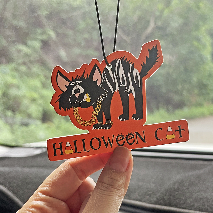 Halloween Cat Car Air Freshener – Custom Scented Hanging Decoration