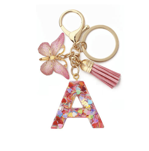 Personalised Resin Letter Keychain with Butterfly Tassel – Gift for Her