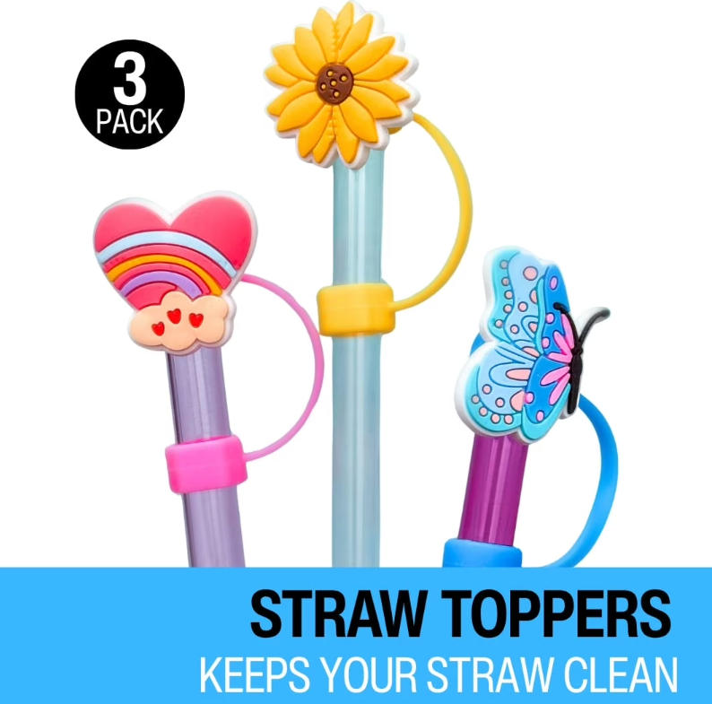 Nature-Inspired Silicone Straw Toppers – 3 Pack
