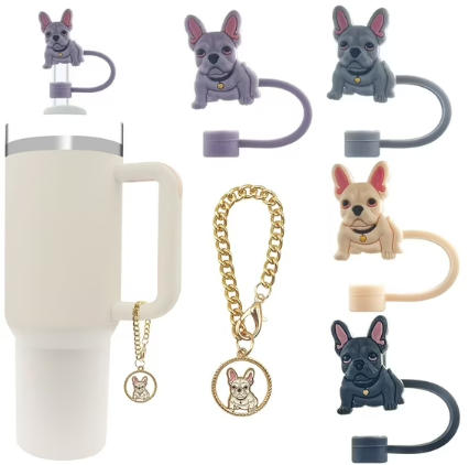 French Bulldog Straw Covers & Charm Set for Stanley Cups