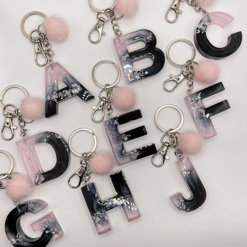Custom Epoxy Resin Alphabet Keyring – A to Z Letters